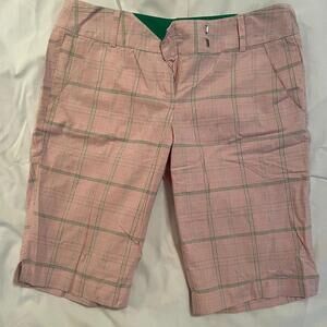 Y2K Preppy Plaid Bermuda Shorts TRACY EVANS 2000s Pink Green Golf Size 5 Cotton